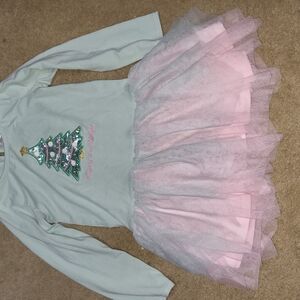 Kids Christmas Tree Dress with Pink Tulle Skirt